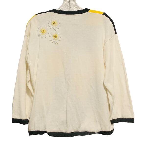 TERAZZO Cardigan XL 3D Flowers Daisy Checked Knit Sweater Button Down Rockabilly - Picture 3 of 6